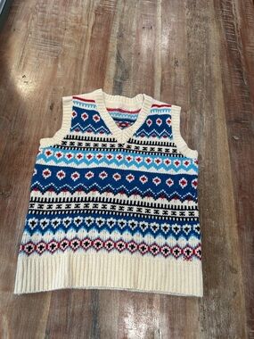 Frances Valentine Eryn Cream Lambswool Fair Isle V-Neck Sweater Vest